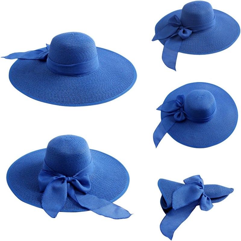 Lanzom Womens 5.7 Inches Big Bowknot Straw Hat Large Floppy Foldable Roll up Beach Cap Sun Hat UPF 50+ - Image 2